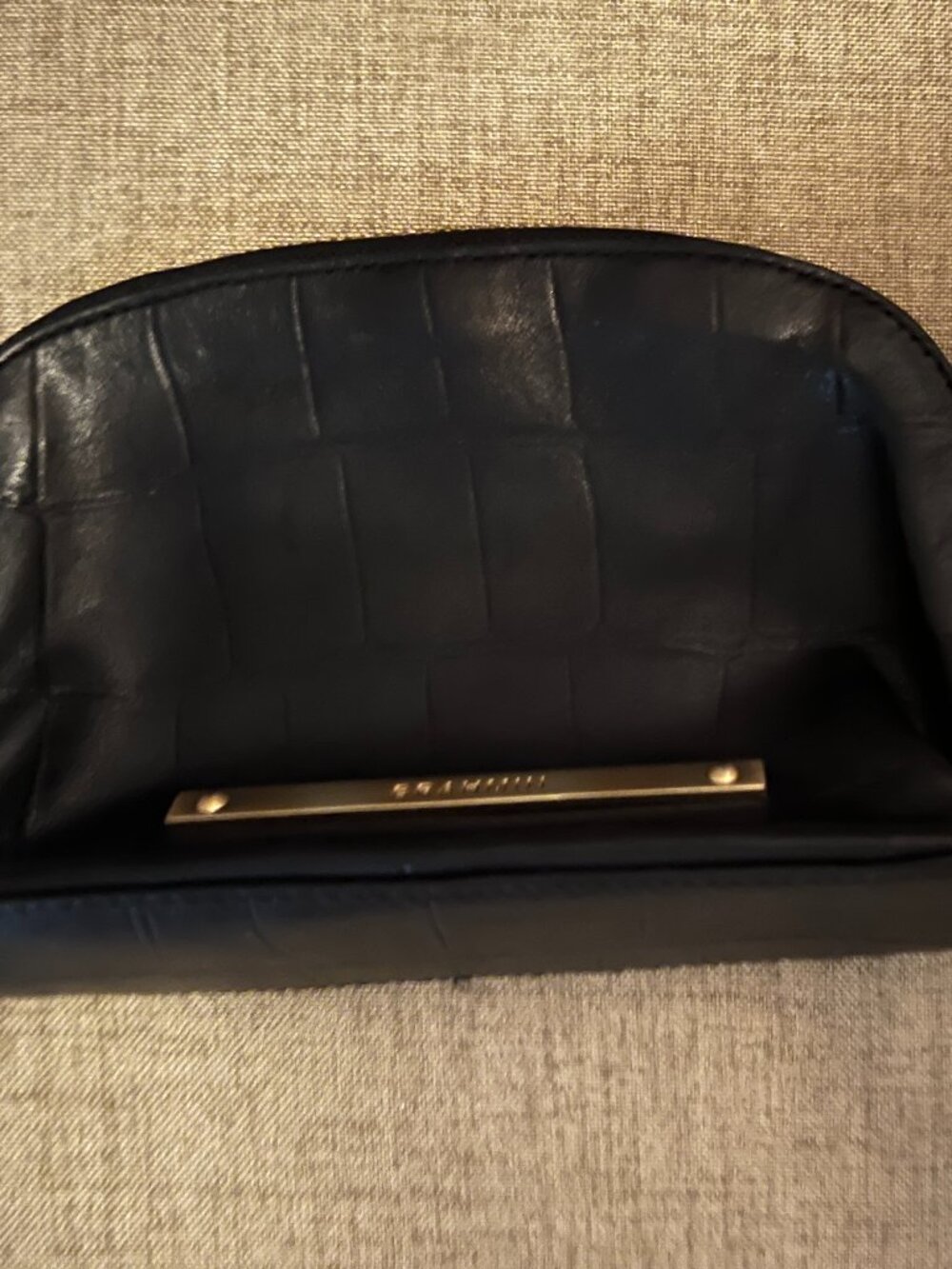 Brahmin Black Embossed Leather Cosmetic Makeup Bag EUC